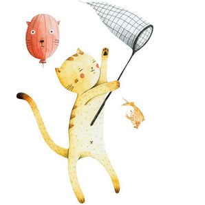 Wall-Art Wandtattoo Bunte Tierwelt Katze mit Ballon (1 St), selbstklebend, entfernbar