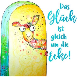 Wandtattoo WALL-ART Das Glück ist gleich um die Ecke Wandtattoos Gr. B/H: 110 cm x 110 cm, Buchstaben, bunt Wandtattoos Sprüche