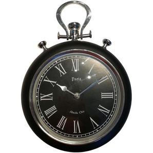 Wand Uhr Taschenuhr Ø 26cm schwarz große römische Zahlen Metall Wanduhr