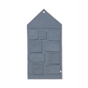 Wandaufbewahrung „Haus“ in dusty blau, aus Baumwollleinen, 50 x 98 cm, von Ferm Living