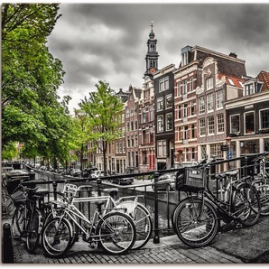 Wandbild ARTLAND Amsterdam Bloemgracht Bilder Gr. B/H: 120 cm x 90 cm, Leinwandbild Fahrräder, 1 St., grau Kunstdrucke als Leinwandbild, Wandaufkleber oder Poster in versch. Größen