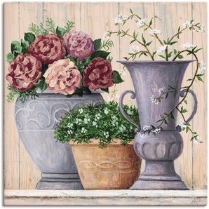 Wandbild ARTLAND Antike Blumen_hell Bilder Gr. B/H: 100 cm x 100 cm, Leinwandbild Vasen & Töpfe, 1 St., beige (naturfarben) Kunstdrucke
