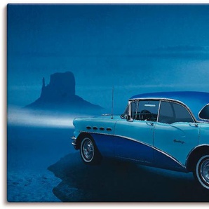 Wandbild ARTLAND Blaue Nacht auf der Route 66 Bilder Gr. B/H: 100 cm x 50 cm, Leinwandbild Auto, 1 St., blau Kunstdrucke