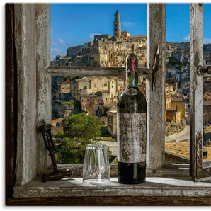 Wandbild ARTLAND Blick aus dem Fenster Matera, Italien Bilder Gr. B/H: 120 cm x 80 cm, Leinwandbild Fenster & Türen Querformat, 1 St., grau Kunstdrucke