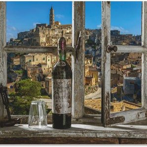 Wandbild ARTLAND Blick aus dem Fenster Matera, Italien Bilder Gr. B/H: 90 cm x 60 cm, Alu-Dibond-Druck Fenster & Türen Querformat, 1 St., grau Kunstdrucke