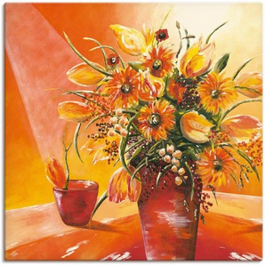 Wandbild ARTLAND Blumenstrauß in Vase I Bilder Gr. B/H: 100 cm x 100 cm, Leinwandbild Blumen, 1 St., orange Kunstdrucke