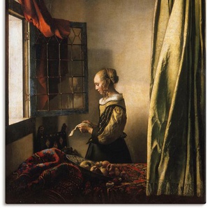 Wandbild ARTLAND Briefleserin am offenen Fenster. Um 1658 Bilder Gr. B/H: 90 cm x 120 cm, Leinwandbild Frau, 1 St., braun Kunstdrucke
