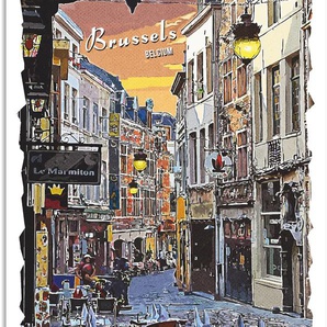 Wandbild ARTLAND Brüssel Grafik Bilder Gr. B/H: 90 cm x 120 cm, Alu-Dibond-Druck Belgien Hochformat, 1 St., grau Kunstdrucke als Alubild, Leinwandbild, Wandaufkleber oder Poster in versch. Größen