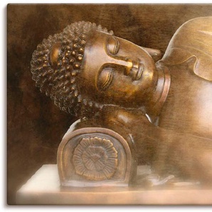 Wandbild ARTLAND Buddha Bilder Gr. B/H: 100 cm x 50 cm, Leinwandbild Religion, 1 St., goldfarben Kunstdrucke