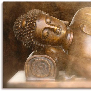 Wandbild ARTLAND Buddha Bilder Gr. B/H: 150 cm x 75 cm, Leinwandbild Religion, 1 St., goldfarben Kunstdrucke als Leinwandbild, Wandaufkleber oder Poster in versch. Größen