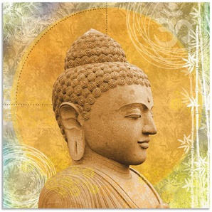 Wandbild ARTLAND Buddha II Bilder Gr. B/H: 70 cm x 70 cm, Alu-Dibond-Druck Spa quadratisch, 1 St., goldfarben Kunstdrucke