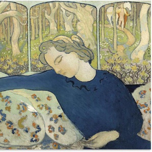 Wandbild ARTLAND Der Schläfer mit dem Zauberholz. 1892 Bilder Gr. B/H: 120 cm x 90 cm, Alu-Dibond-Druck Bilder von Frauen Querformat, 1 St., grau Kunstdrucke als Alubild, Leinwandbild, Wandaufkleber oder Poster in versch. Größen