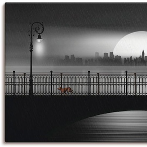 Wandbild ARTLAND Die Brücke im Regen Bilder Gr. B/H: 100 cm x 50 cm, Leinwandbild Brücken, 1 St., schwarz Kunstdrucke