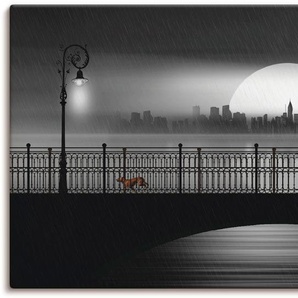 Wandbild ARTLAND Die Brücke im Regen Bilder Gr. B/H: 150 cm x 75 cm, Leinwandbild Brücken, 1 St., schwarz Kunstdrucke