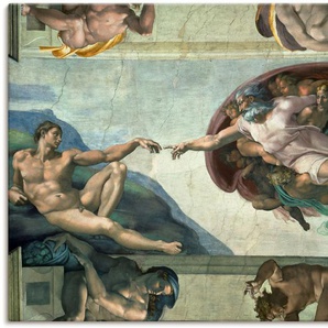 Wandbild ARTLAND Die Erschaffung des Adam Bilder Gr. B/H: 120 cm x 90 cm, Leinwandbild Religion, 1 St., grau Kunstdrucke