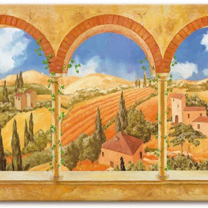 Wandbild ARTLAND Drei Torbögen mit Blick in die Toskana Bilder Gr. B/H: 150 cm x 75 cm, Leinwandbild Fensterblick, 1 St., beige (naturfarben) Kunstdrucke