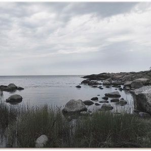 Wandbild ARTLAND Einsame Bucht am Meer Bilder Gr. B/H: 120 cm x 90 cm, Leinwandbild Gewässer, 1 St., grau Kunstdrucke als Leinwandbild, Wandaufkleber oder Poster in versch. Größen