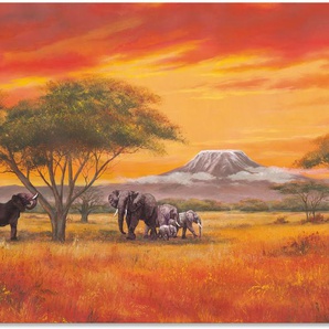 Wandbild ARTLAND Elefanten Bilder Gr. B/H: 100 cm x 70 cm, Alu-Dibond-Druck Elefanten Bilder Querformat, 1 St., orange Kunstdrucke