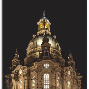 Wandbild ARTLAND Erleuchtete Frauenkirche in Dresden Bilder Gr. B/H: 80 cm x 120 cm, Leinwandbild Gebäude Hochformat, 1 St., beige (naturfarben) Kunstdrucke