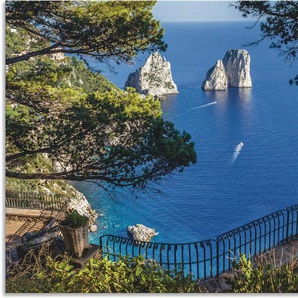 Wandbild ARTLAND Faraglione-Felsen auf Capri, Italien Bilder Gr. B/H: 120 cm x 80 cm, Alu-Dibond-Druck Meer Bilder Querformat, 1 St., blau Kunstdrucke