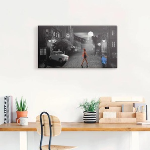 Wandbild ARTLAND Feierabend in bella Italia Bilder Gr. B/H: 100 cm x 50 cm, Leinwandbild Frau, 1 St., schwarz Kunstdrucke