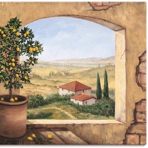 Wandbild ARTLAND Fenster in der Toskana Bilder Gr. B/H: 120 cm x 90 cm, Leinwandbild Fensterblick, 1 St., beige (naturfarben) Kunstdrucke