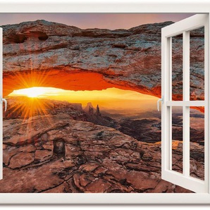 Wandbild ARTLAND Fensterblick Iconic Mesa Arch Bilder Gr. B/H: 130 cm x 90 cm, Leinwandbild Felsen Querformat, 1 St., rot Kunstdrucke als Leinwandbild, Wandaufkleber oder Poster in versch. Größen