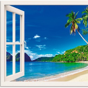 Wandbild ARTLAND Fensterblick Paradies Bilder Gr. B/H: 100 cm x 70 cm, Alu-Dibond-Druck Fensterblick, 1 St., weiß Kunstdrucke
