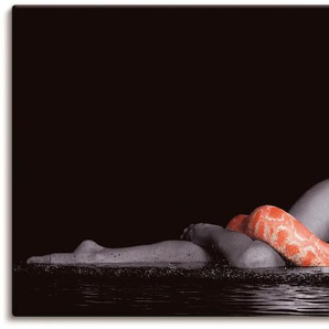 Wandbild ARTLAND Frau in Wasser liegend mit Python Bilder Gr. B/H: 150 cm x 75 cm, Leinwandbild Frau Querformat, 1 St., rot Kunstdrucke als Leinwandbild, Poster, Wandaufkleber in verschied. Größen
