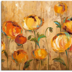 Wandbild ARTLAND Freudige Ranunkel Bilder Gr. B/H: 120 cm x 90 cm, Leinwandbild Blumen Querformat, 1 St., orange Kunstdrucke