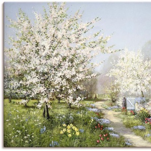 Wandbild ARTLAND Frühlingsblüten Bilder Gr. B/H: 120 cm x 90 cm, Leinwandbild Wiesen & Bäume Querformat, 1 St., grün Kunstdrucke