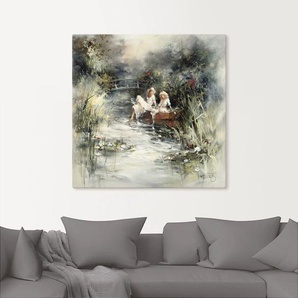 Wandbild ARTLAND Frühlingsschein Bilder Gr. B/H: 100 cm x 100 cm, Leinwandbild Frau quadratisch, 1 St., beige (naturfarben) Kunstdrucke