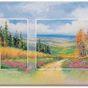 Wandbild ARTLAND Frühlling Triptychon Bilder Gr. B/H: 100 cm x 50 cm, Leinwandbild Vier Jahreszeiten Querformat, 1 St., gelb Kunstdrucke