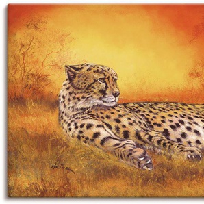 Wandbild ARTLAND Gepard Bilder Gr. B/H: 150 cm x 75 cm, Leinwandbild Geparden Bilder Querformat, 1 St., orange Kunstdrucke
