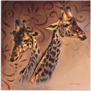 Wandbild ARTLAND Giraffen Porträt Bilder Gr. B/H: 100 cm x 100 cm, Alu-Dibond-Druck Wildtiere, 1 St., braun Kunstdrucke