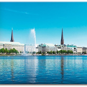 Wandbild ARTLAND Hamburg Alsterpanorama Bilder Gr. B/H: 150 cm x 75 cm, Leinwandbild Deutschland Querformat, 1 St., beige (naturfarben) Bild Metallbild Metallbilder Bilder als Alubild, Leinwandbild, Wandaufkleber oder Poster in versch. Größen