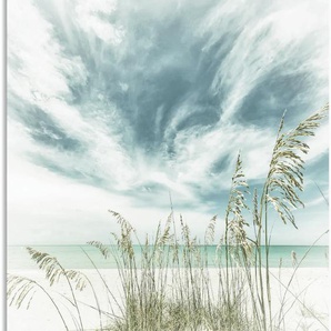 Wandbild ARTLAND Himmlische Stille am Strand Vintage Bilder Gr. B/H: 60 cm x 90 cm, Alu-Dibond-Druck Strandbilder Hochformat, 1 St., weiß Kunstdrucke