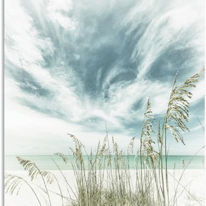 Wandbild ARTLAND Himmlische Stille am Strand Vintage Bilder Gr. B/H: 80 cm x 120 cm, Alu-Dibond-Druck Strandbilder Hochformat, 1 St., weiß Kunstdrucke