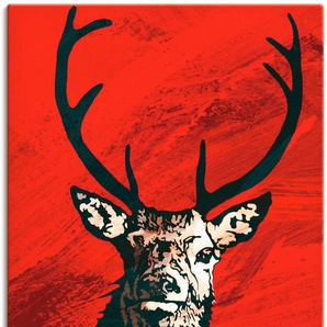 Wandbild ARTLAND Hirsch Bilder Gr. B/H: 90 cm x 120 cm, Leinwandbild Wildtiere, 1 St., rot Kunstdrucke als Leinwandbild, Poster in verschied. Größen