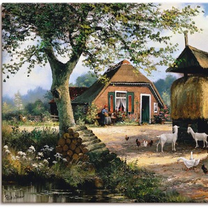 Wandbild ARTLAND Idyllische Farm mit Hühnern und Ziegen Bilder Gr. B/H: 120 cm x 90 cm, Leinwandbild Garten Querformat, 1 St., grün Kunstdrucke