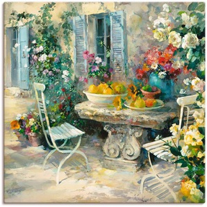 Wandbild ARTLAND Idyllischer Garten Bilder Gr. B/H: 100 cm x 100 cm, Leinwandbild Garten quadratisch, 1 St., beige (naturfarben) Kunstdrucke