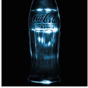 Wandbild ARTLAND just coke Colaflasche mit Licht beleucht Bilder Gr. B/H: 60 cm x 90 cm, Alu-Dibond-Druck Getränke Hochformat, 1 St., blau Kunstdrucke