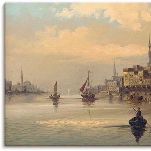 Wandbild ARTLAND Kauffahrtsschiffe auf Bosporus, Istanbul Bilder Gr. B/H: 100 cm x 50 cm, Leinwandbild Gewässer, 1 St., blau Kunstdrucke