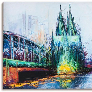 Wandbild ARTLAND Köln Skyline Bilder Gr. B/H: 100 cm x 50 cm, Leinwandbild Deutschland, 1 St., orange Kunstdrucke