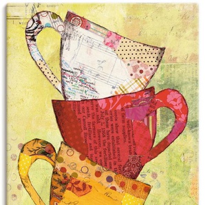 Wandbild ARTLAND Komm zum Kaffee Bilder Gr. B/H: 50 cm x 100 cm, Leinwandbild Geschirr & Besteck Hochformat, 1 St., gelb Kunstdrucke