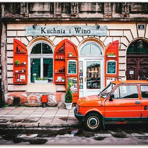 Wandbild ARTLAND Kuchnia i Wino in Kraków Bilder Gr. B/H: 120 cm x 80 cm, Leinwandbild Auto Querformat, 1 St., rot Kunstdrucke als Alubild, Leinwandbild, Wandaufkleber oder Poster in versch. Größen
