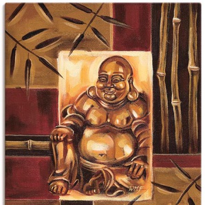 Wandbild ARTLAND Lachender Buddha Bilder Gr. B/H: 90 cm x 120 cm, Leinwandbild Religion Hochformat, 1 St., braun Kunstdrucke