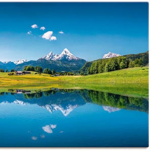 Wandbild ARTLAND Landschaft in den Alpen Bilder Gr. B/H: 120 cm x 90 cm, Leinwandbild Berge Querformat, 1 St., blau Kunstdrucke