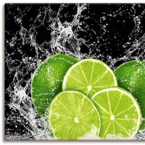 Wandbild ARTLAND Limone mit Spritzwasser Bilder Gr. B/H: 150 cm x 75 cm, Leinwandbild Obst Bilder Querformat, 1 St., grün Kunstdrucke