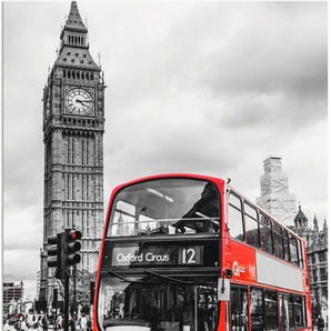 Wandbild ARTLAND London Bus und Big Ben Bilder Gr. B/H: 90 cm x 120 cm, Alu-Dibond-Druck Gebäude Hochformat, 1 St., rot Kunstdrucke als Alubild, Leinwandbild, Wandaufkleber oder Poster in versch. Größen